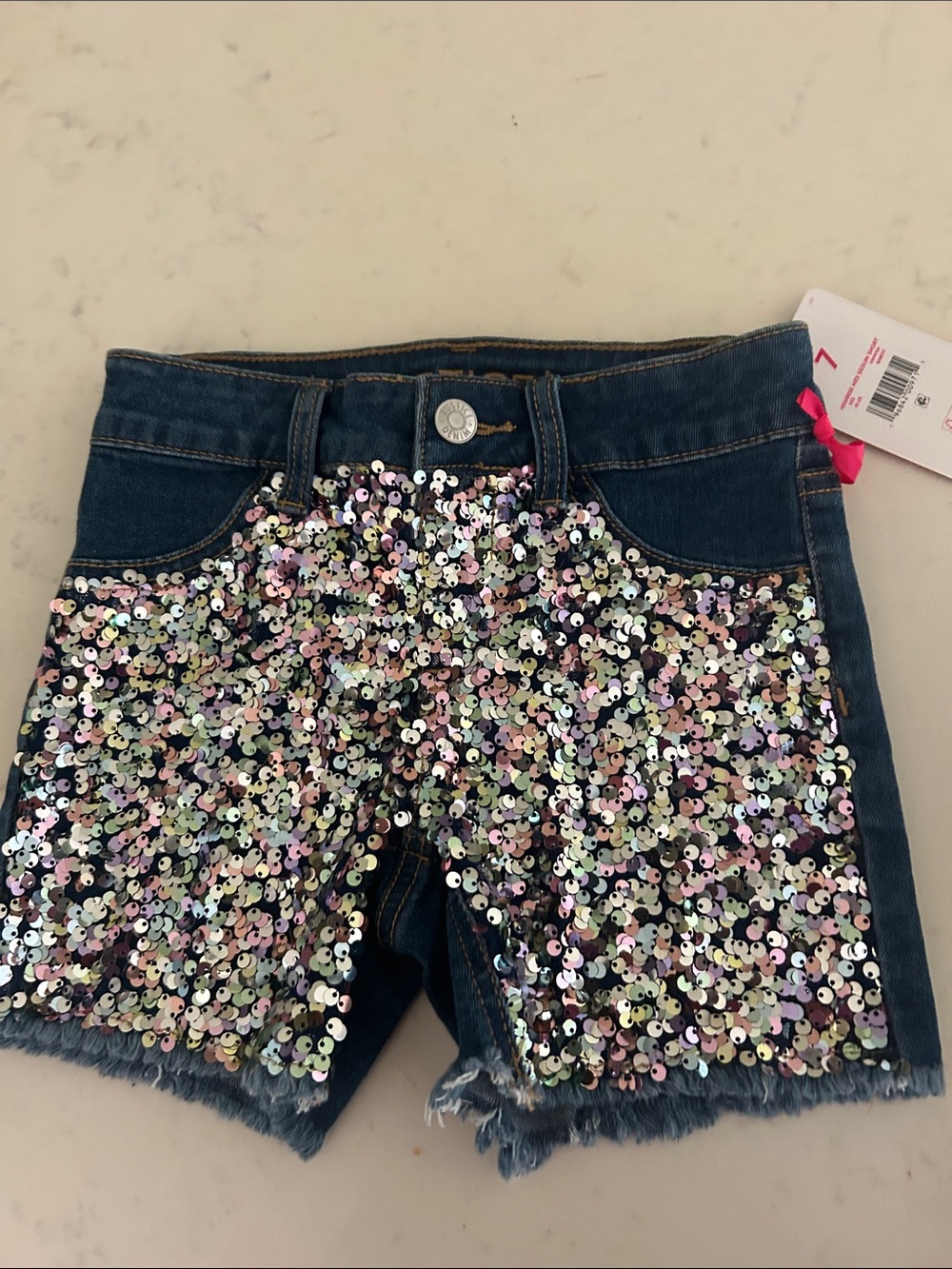 Justice Denim Sequin Shorts - Iridescent Multicolor on Blue
